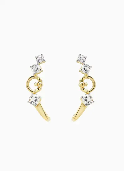 14K Vermeil  Claddagh Curve Earrings with White Sapphire Stud Earrings